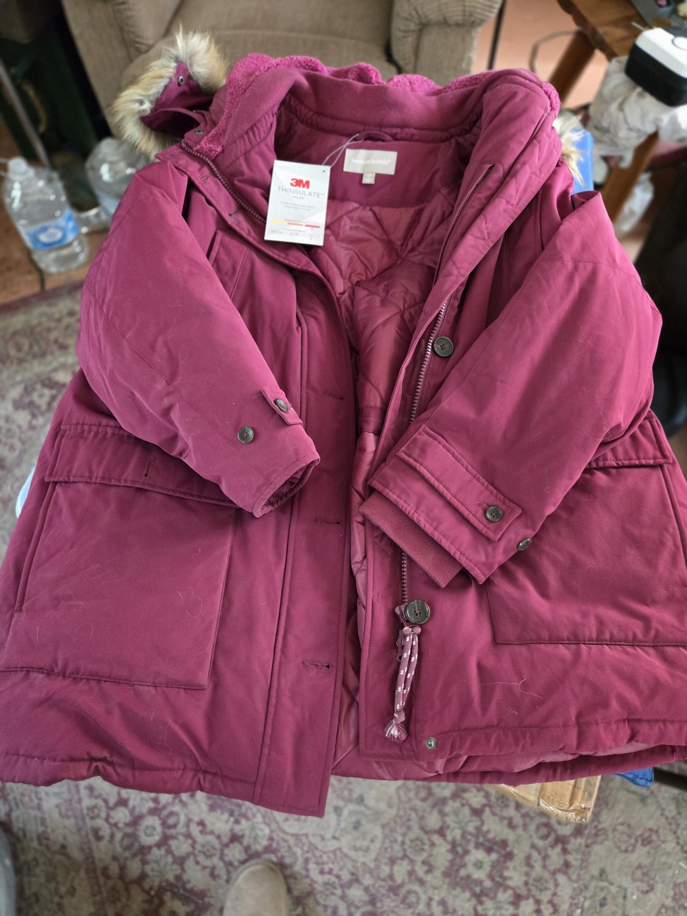 3M Thinsulate Plum Women's 1x(22-24) Insulated Puffer Coat w/Faux-Fur Trim Hood